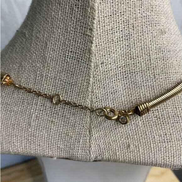 Gold Tone Snake Chain Necklace 15" With Rhinestone Clasp Adjustable - Picture 3 of 4